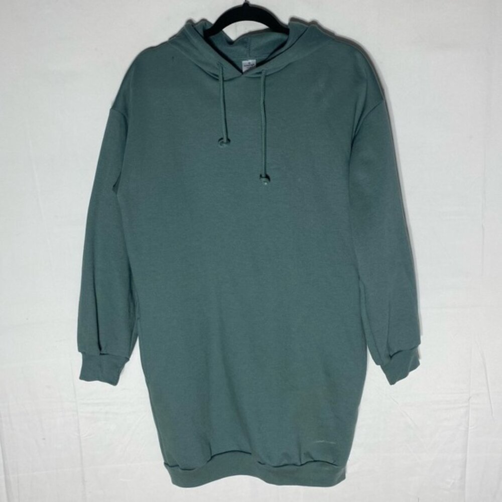 The Sweet Life Apparel Long Green Hoodie Tunic Mini Dress With Pockets S